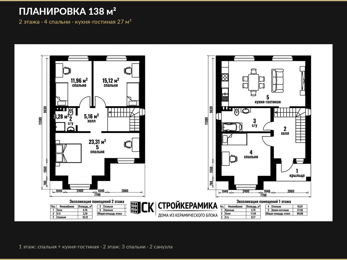 Планировка «Двухэтажный» 138 м²